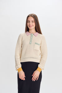 PASCAL SEE THROUGH KNIT TOP W COMBO COLLAR