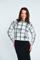 PASCAL PLAID HIGH NECK SWEATER W BOW EMBROIDERY