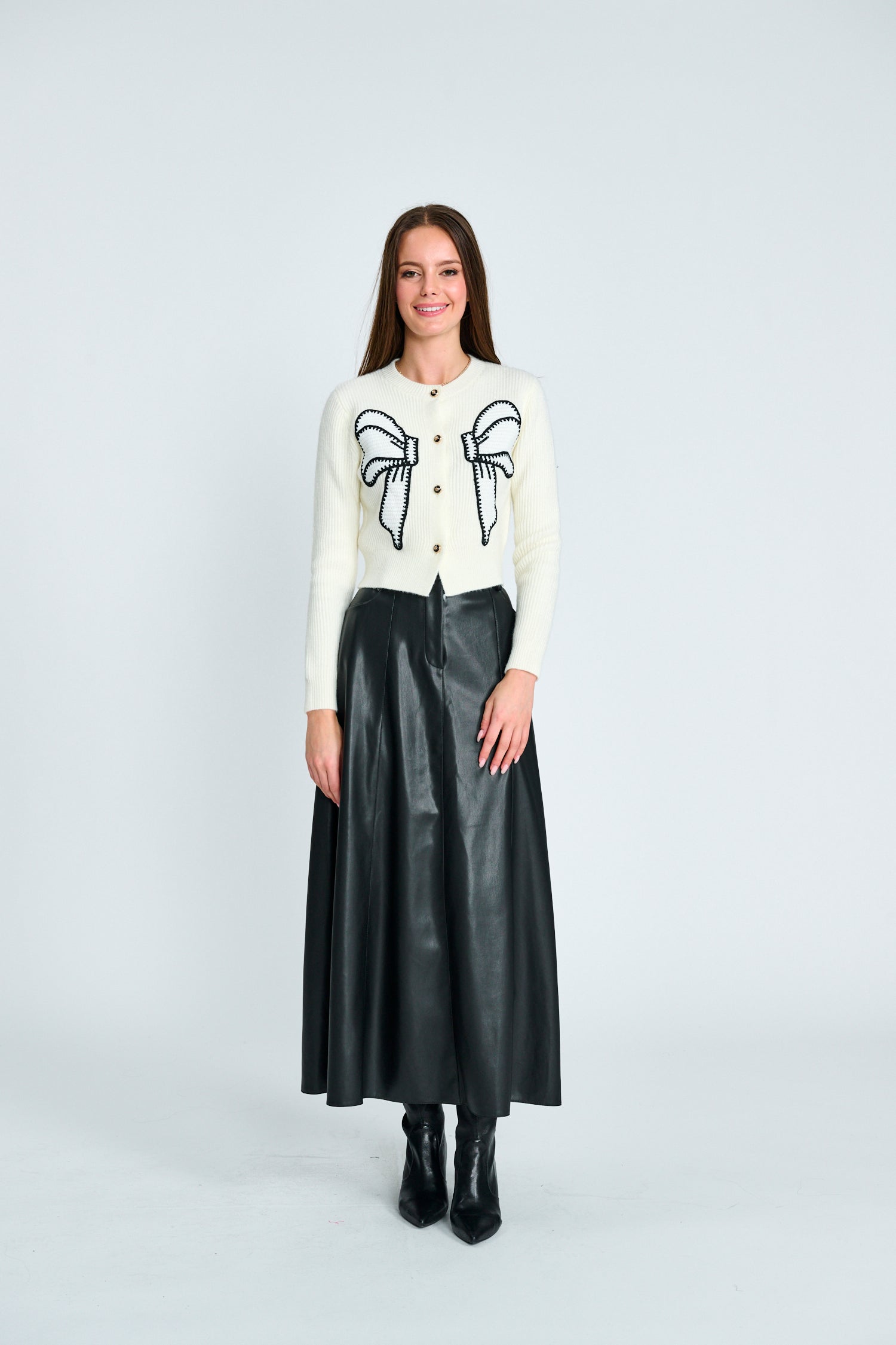 PASCAL PLAID HIGH NECK SWEATER W BOW EMBROIDERY