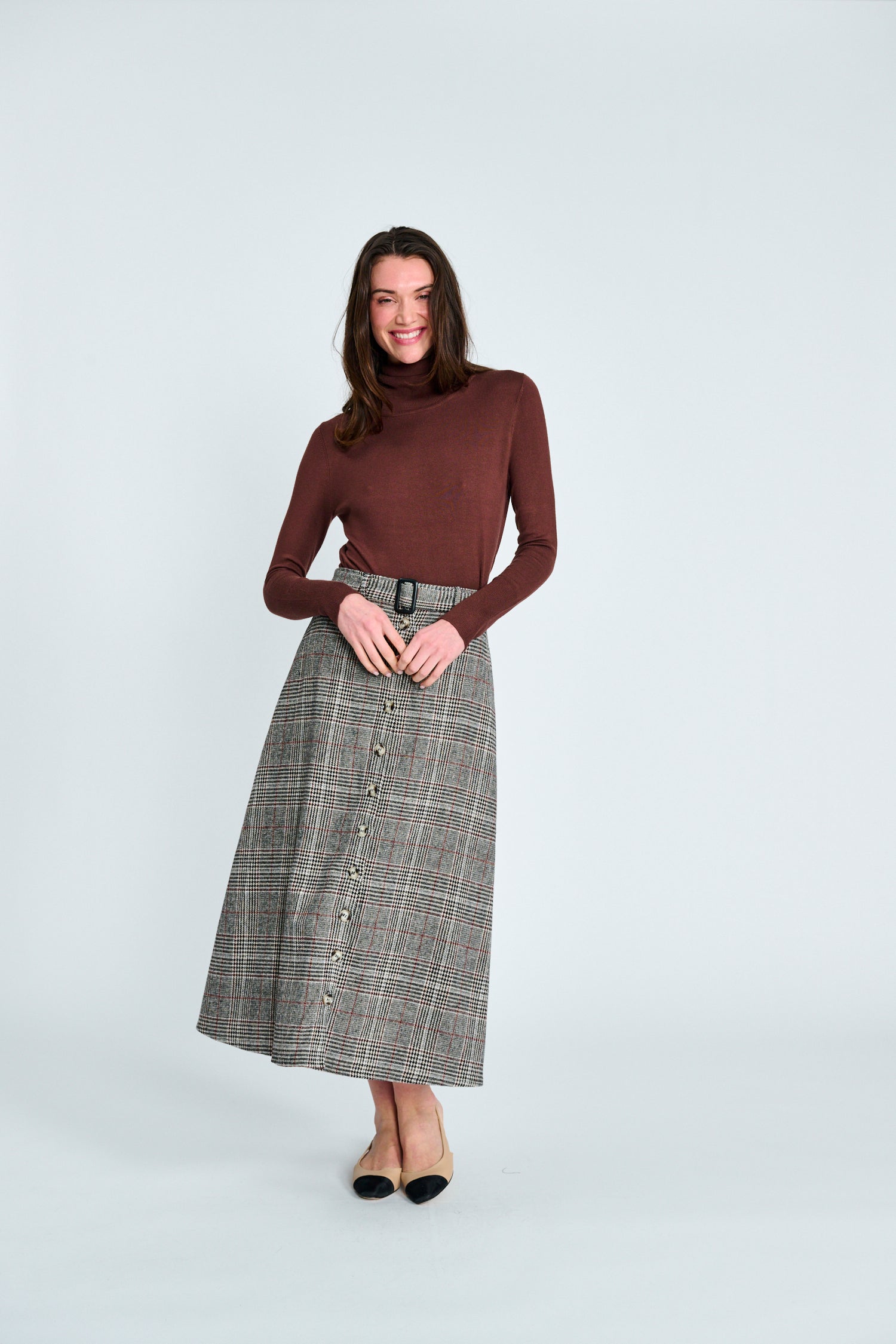 PAPER PARACHUTE BUTTONDOWN PLAID BELTED SKIRT
