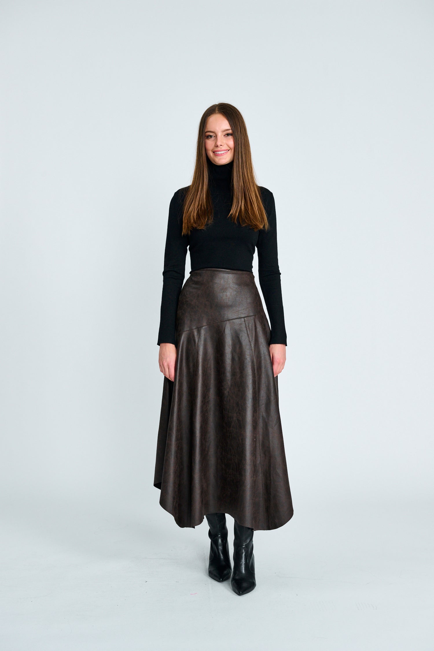 PASCAL SCALLOPED HEM LEATHER SKIRT
