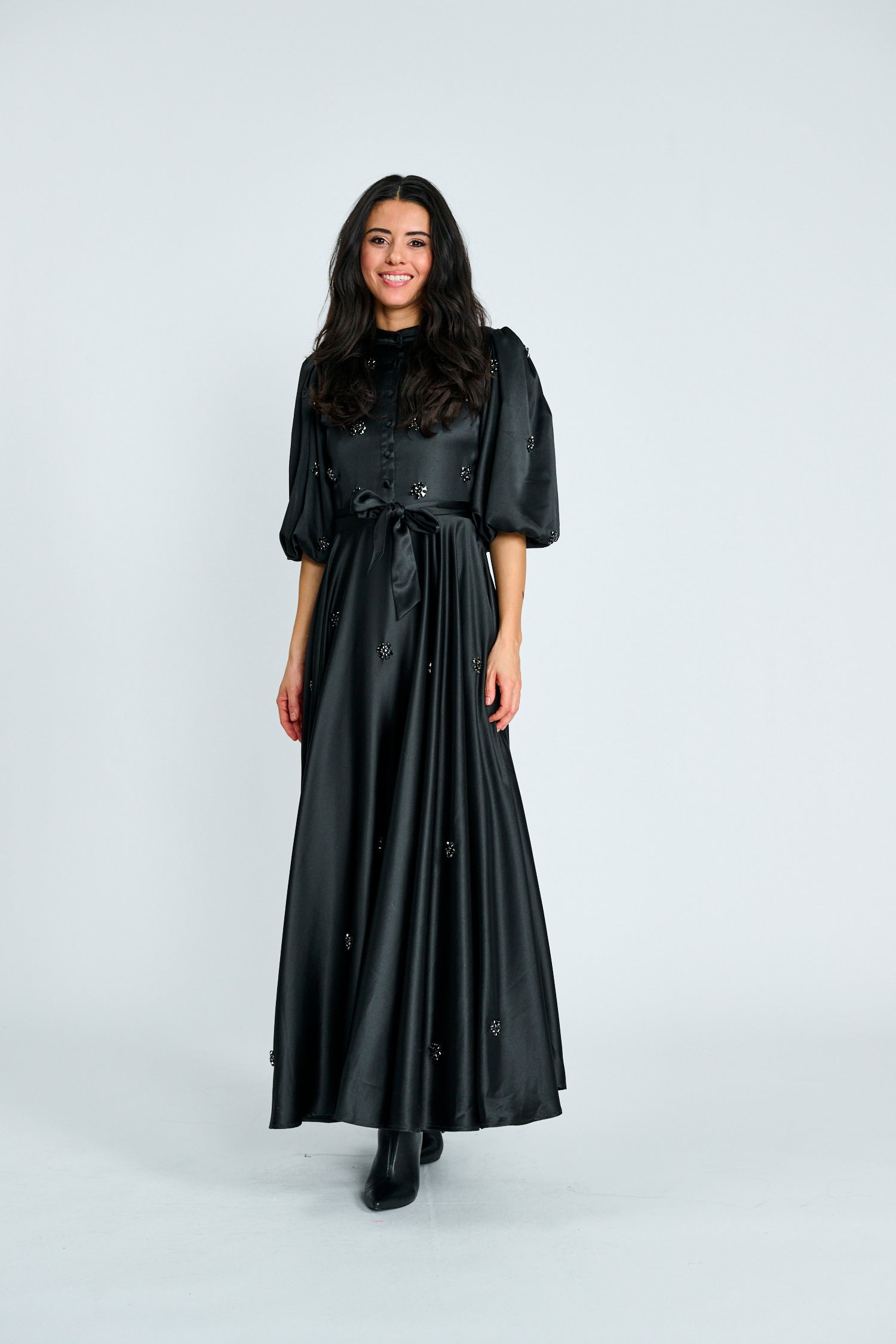 PASCAL SILKY FLORAL APPLIQUE DRESS