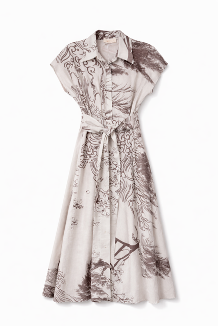 CELINA`S PRINTED SHORT SLEEVED BELTED DRESS (SAME FABRIC)