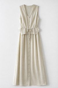 CELINA`S BUTTON-FRONT JUMPER ADJUSTABLE WAIST TIE