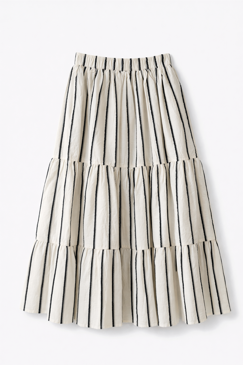 ELLE GREY STRIPED TIERED SKIRT
