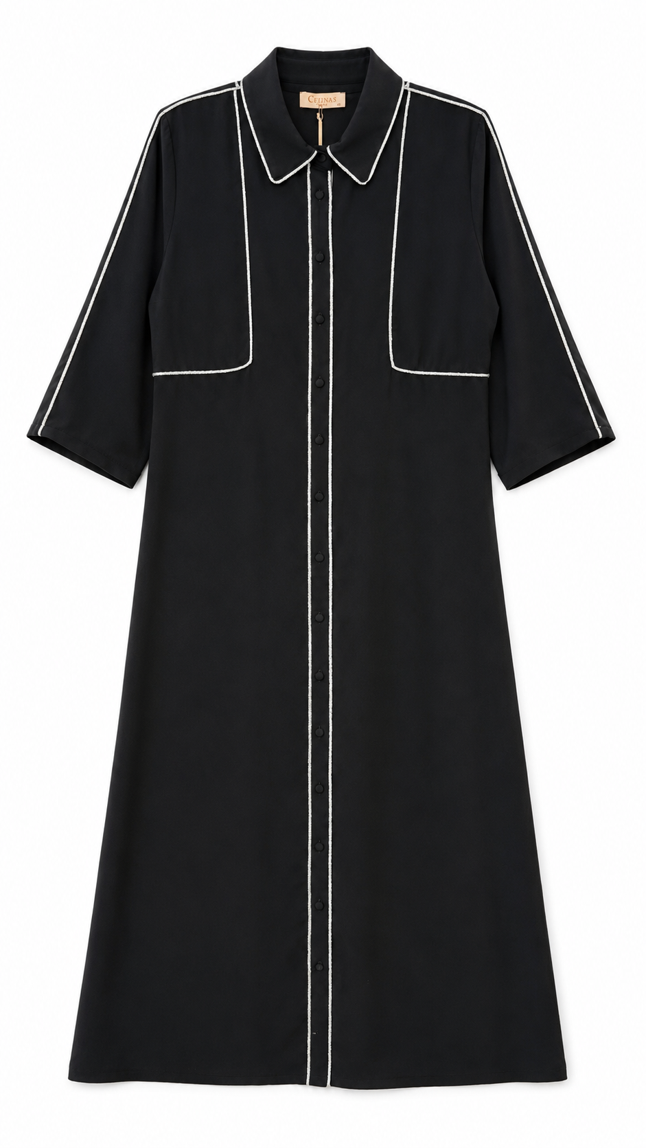 CELINA`S BUTTON DOWN DRESS W SILVER PIPING