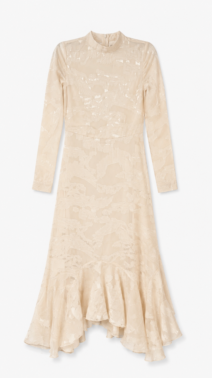 HOTTIE & LORD RELAXED NEUTRAL TIERED MIDI DRESS