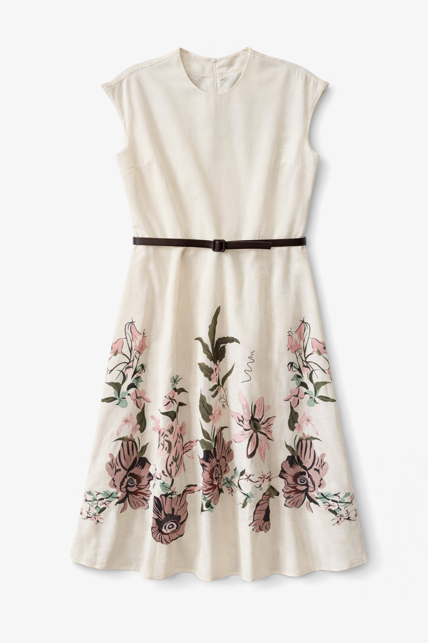 CARLUCCI PRINTED FLOWER LINEN JUMPER W BELT