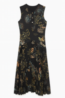 WRONG SIDE OF RIGHT ACCORDION GATHERED PRINTED JUMPER W GOLD BUTTONS