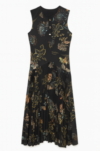 WRONG SIDE OF RIGHT ACCORDION GATHERED PRINTED JUMPER W GOLD BUTTONS