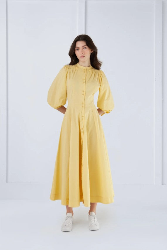 UNAYA LINEN MARGO TIE SLEEVE DRESS
