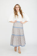 DRAW TIERED FLORAL COLORBLOCK SKIRT
