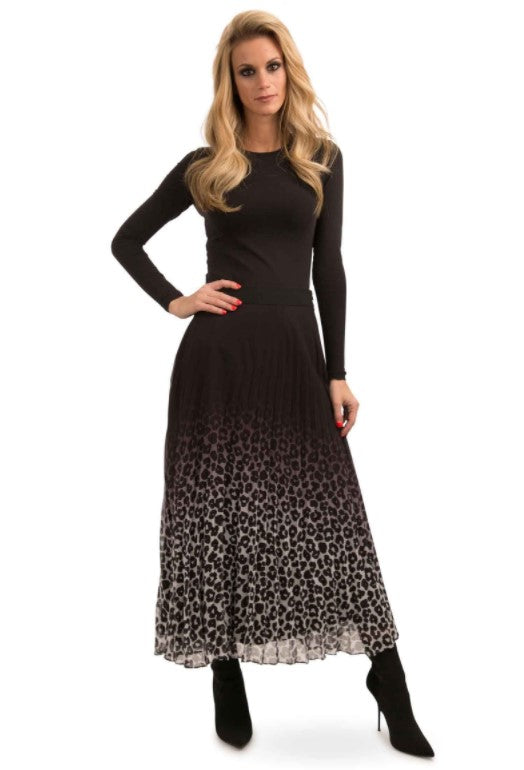 LEXINGTON LEOPARD OMBRE PLEATED SKIRT