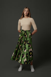 ZAIKAMOYA KLARA PLEATED FLORAL DRAWSTRING SKIRT