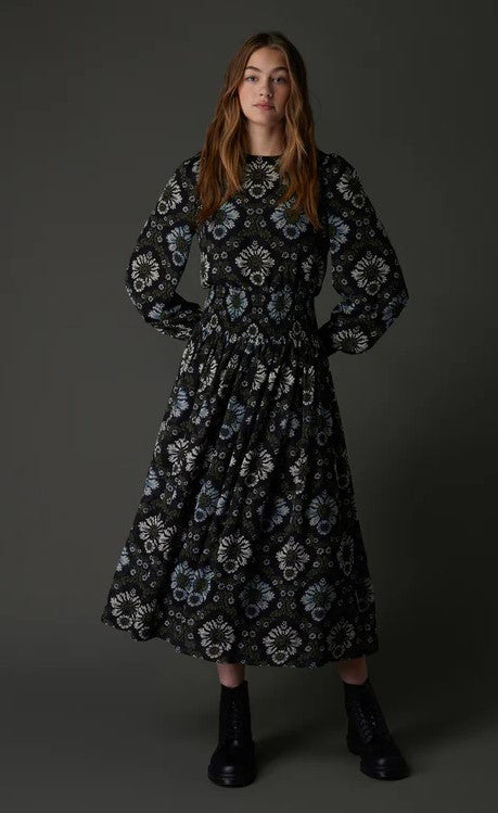 ZAIKAMOYA ELIZABETH PRINTED SMOCKED SLEEVE DRESS