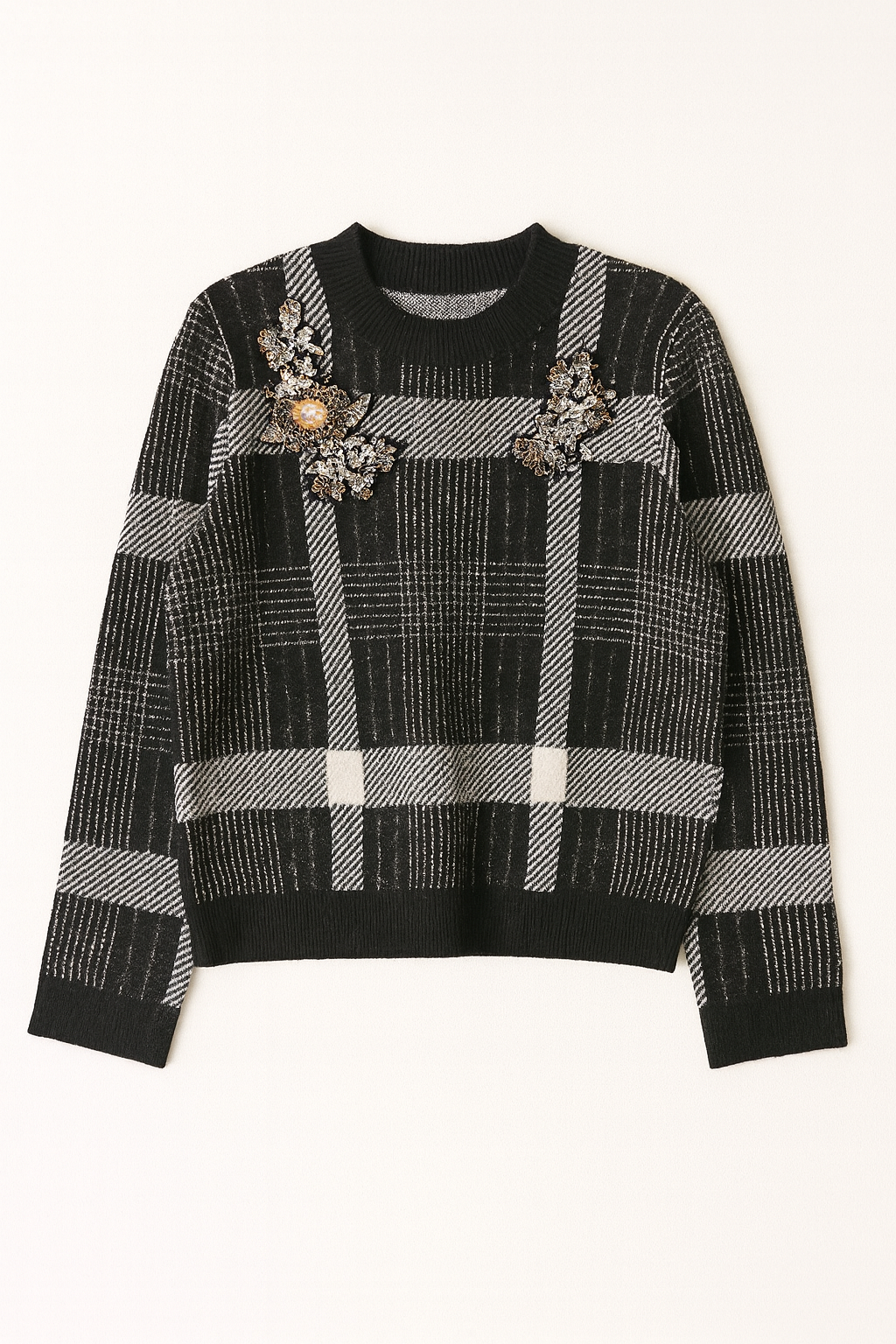 WRONG SIDE OF RIGHT EMBELLISHED CHECKERED SWEATER