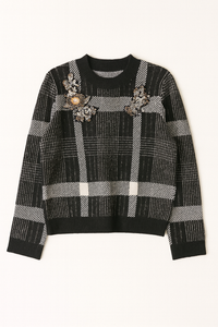 WRONG SIDE OF RIGHT EMBELLISHED CHECKERED SWEATER