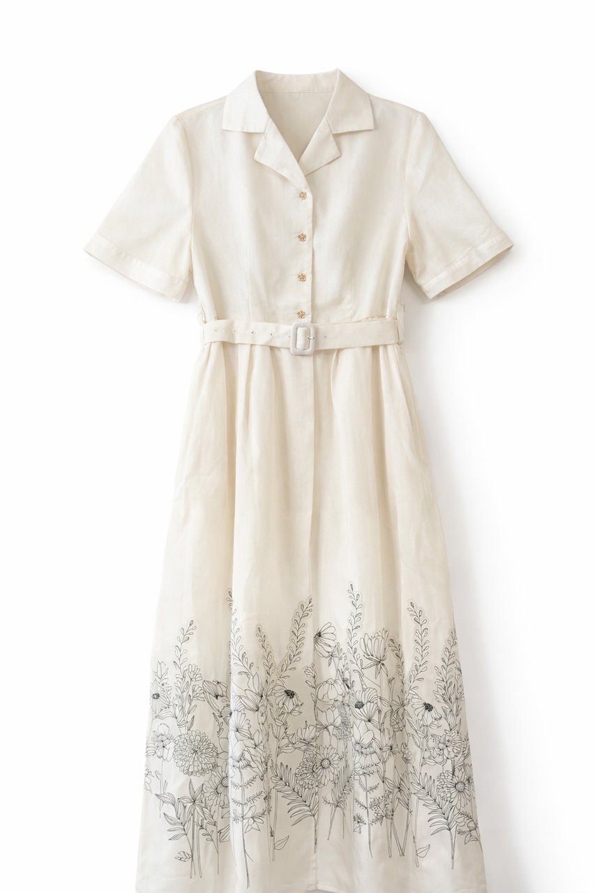 N55 SHORT SLEEVE FLORAL DRESS W DAINTY FLORAL BUTTONS