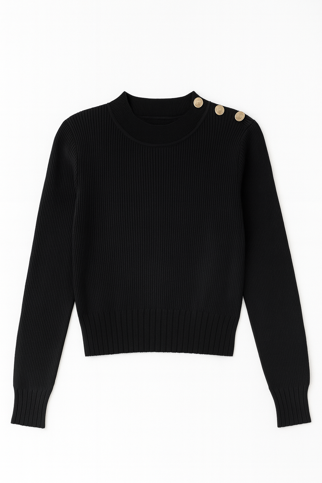 MYSTTE RIBBED TOP W GOLD BUTTONS ON SHOULDER AND SLEEVES