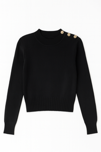 MYSTTE RIBBED TOP W GOLD BUTTONS ON SHOULDER AND SLEEVES