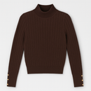 MYSTTE CABLE-KNIT MOCKNECK SWEATER W GOLD BUTTONS