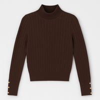 MYSTTE CABLE-KNIT MOCKNECK SWEATER W GOLD BUTTONS