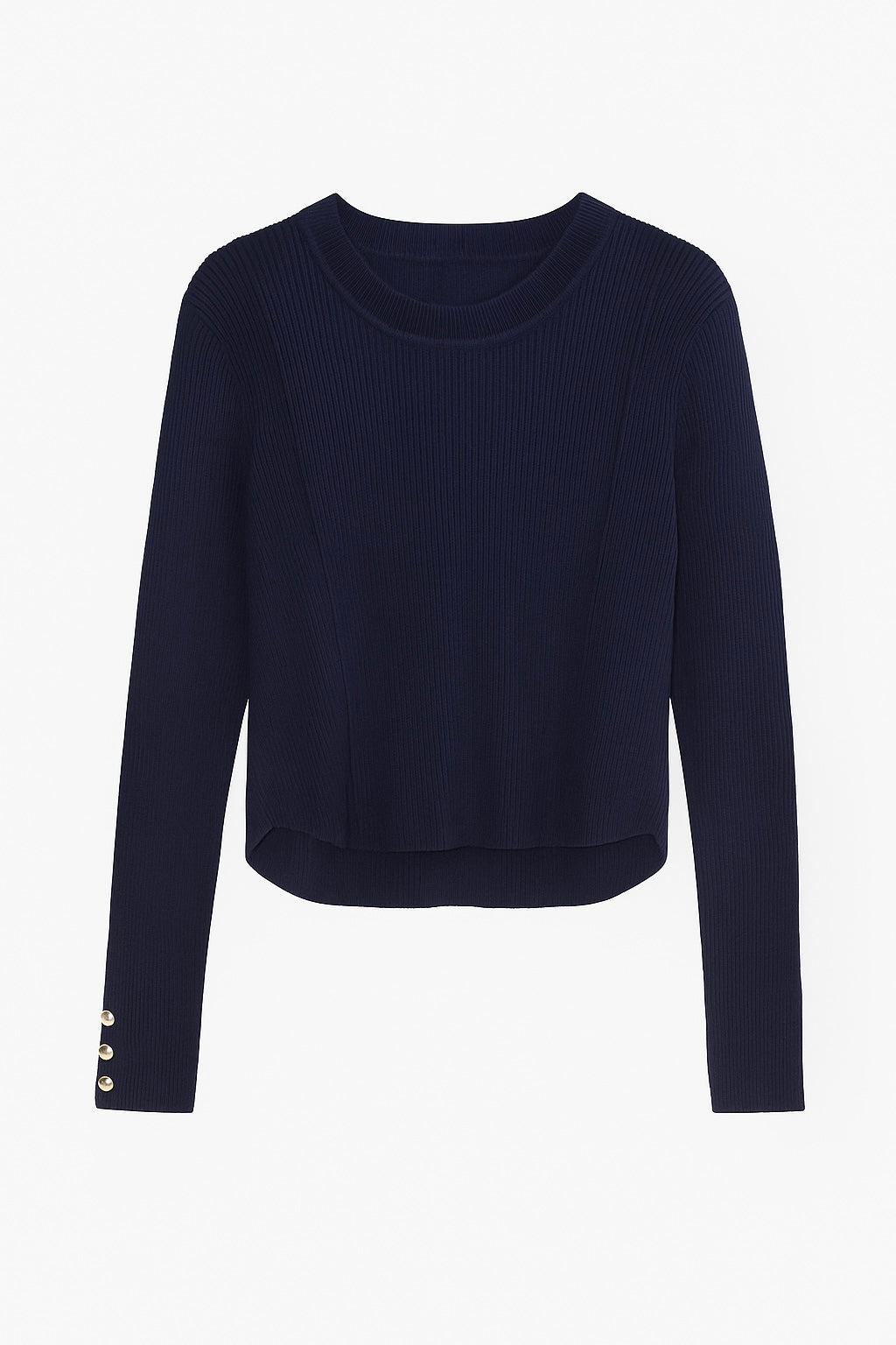 MYSTTE BASIC KNIT TOP W GOLD BUTTONS ON CUFFS