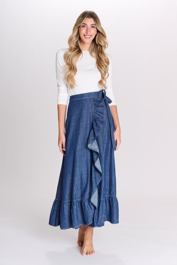 PARCELLE DROP RUFFLE DENIM SKIRT