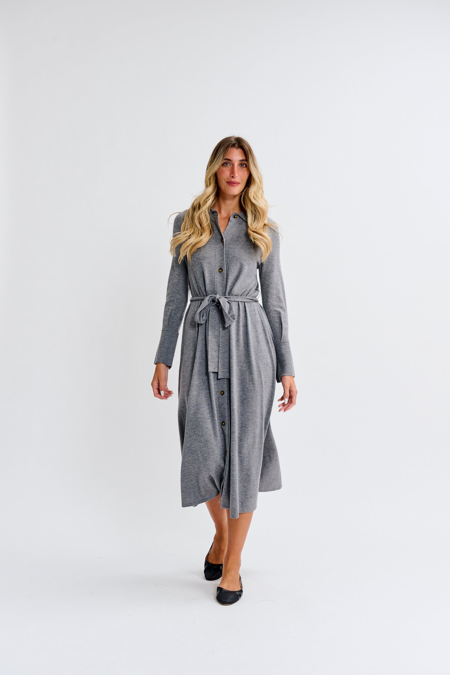 PARCELLE KNIT BUTTONDOWN BELTED DRESS