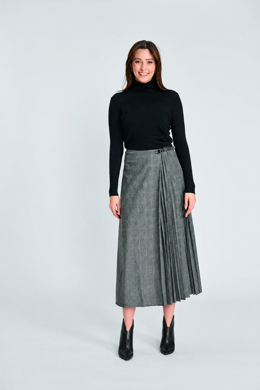 PARCELLE PLAID PLEATED INSERT WRAP SKIRT