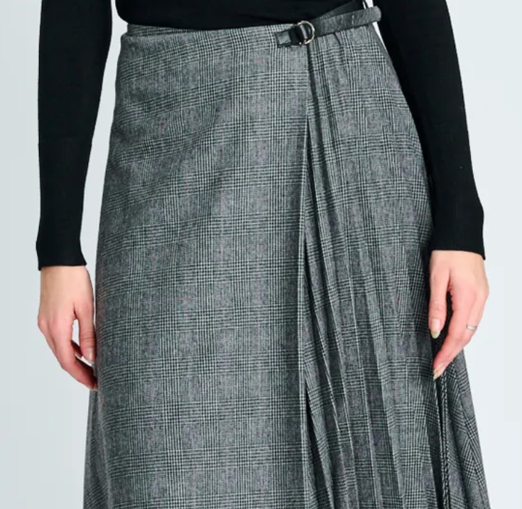 PARCELLE PLAID PLEATED INSERT WRAP SKIRT