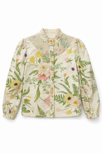 PARCELLE FLORAL PRINTED BLOUSE W SMOCKED NECKLINE