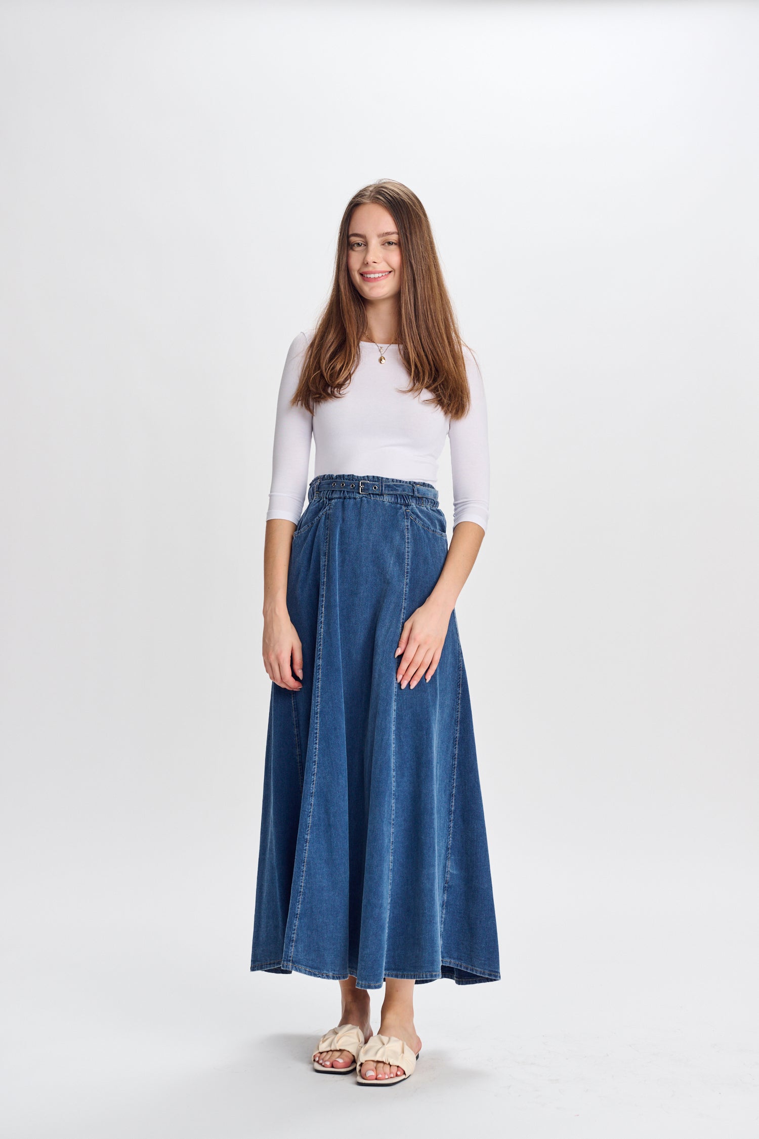 PARCELLE DENIM WAFFLE SKIRT W BELT