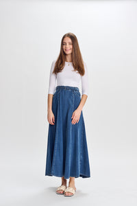 PARCELLE DENIM WAFFLE SKIRT W BELT