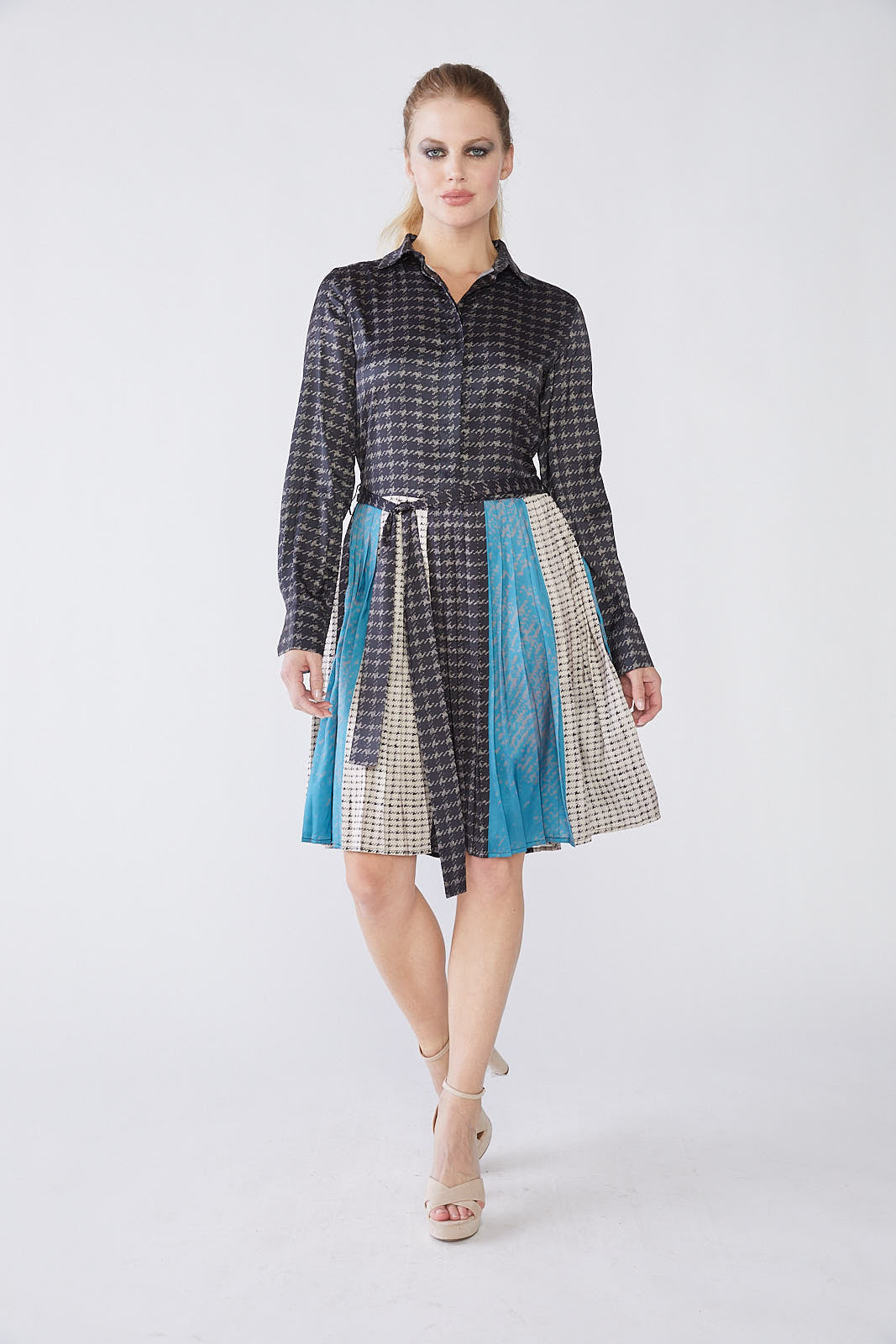 PARCELLE HOUNDSTOOTH BOTTOM PLEATED DRESS
