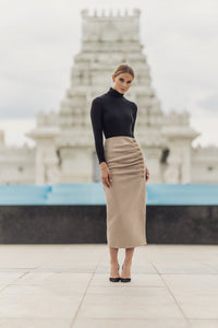 ELLIE MAKIR WOOL RUCHED SKIRT W BUTTONS ON THE SIDE