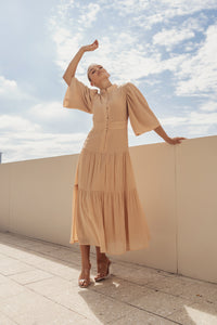 ELLIE MAKIR BUTTONDOWN TIERED DRESS