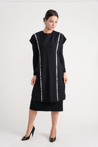 BELISSA SHORT SLEEVE LONG OVELAY TOP W SNAKEPRINTED TRIM