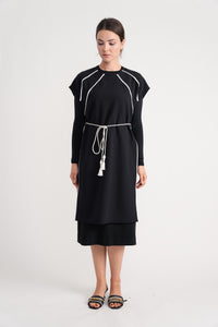 BELISSA SHORT SLEEVE LONG OVERLAY TOP W RIBBON TRIM
