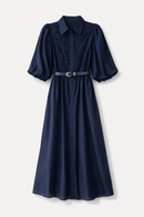 ATTIRE BELTED EMBROIDERED FRONT DRESS