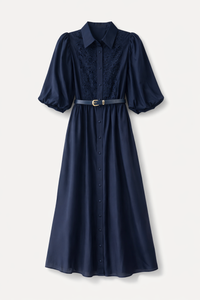ATTIRE BELTED EMBROIDERED FRONT DRESS