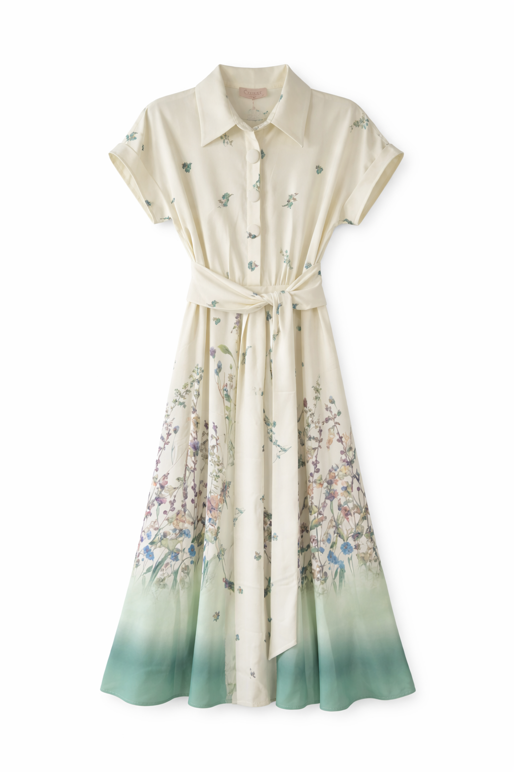 CELINA`S SHORT SLEEVE FLORAL OMBRE BELTED DRESS (SAME FABRIC)