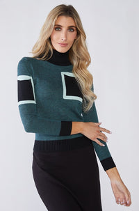 ANTIQUE GOLD KNIT TOP W COLORBLOCK SLEEVE