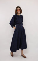 BYRD ALLEGRA DENIM PANELED SKIRT