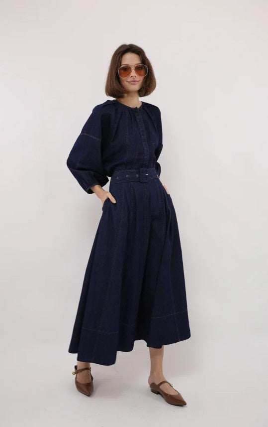 BYRD ALLEGRA DENIM PANELED SKIRT