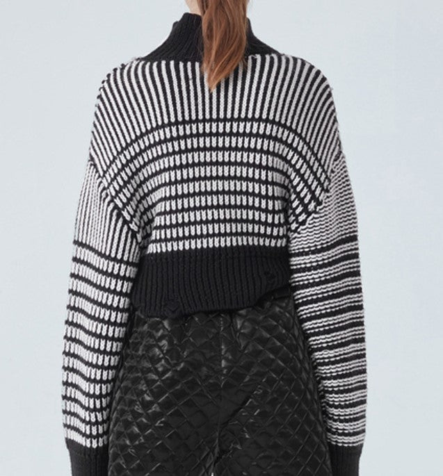 AVANT LOOK VERTICAL FRINGE CROP SWEATER
