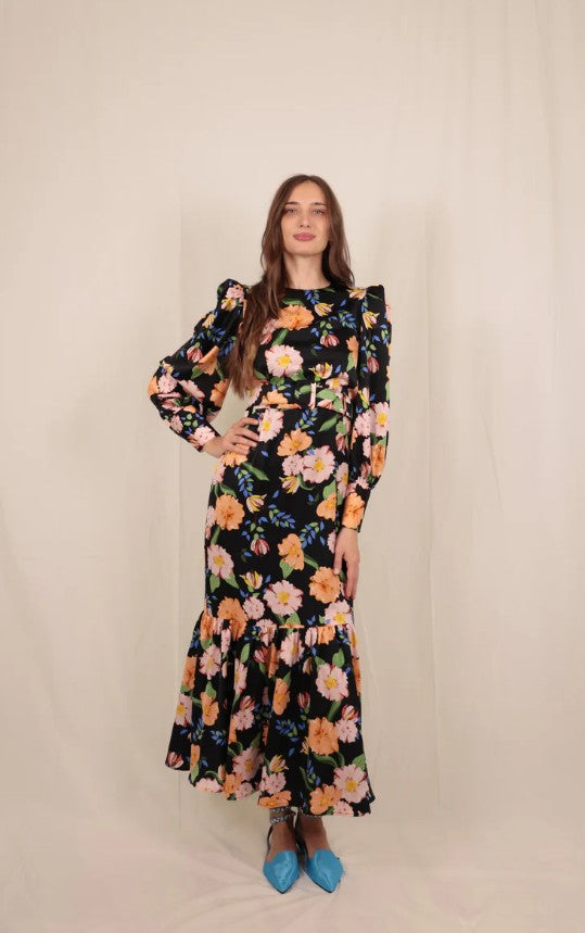 BYRD ANASTASIA FLORAL BELTED DRESS