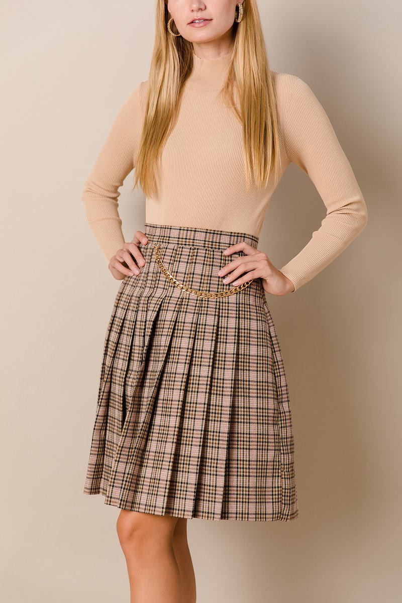 APPARALEL WOOL BLEND PLEATED CHAIN SKIRT