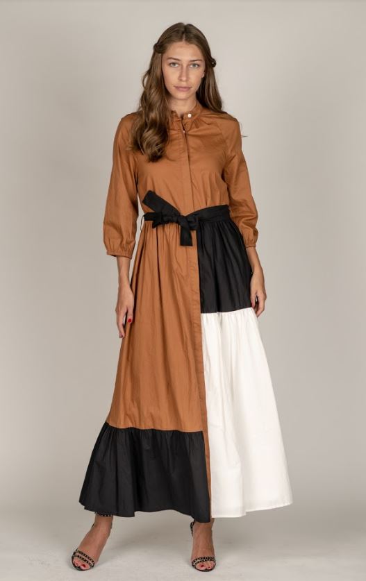 HARPER COLORBLOCK BUTTONDOWN MAXI DRESS