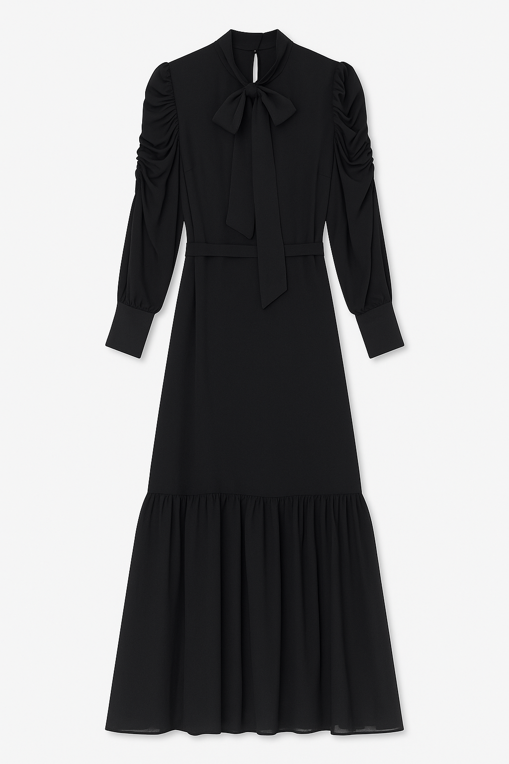 ALEXIS ROE CHIFFON RUCHED SLEEVE DROP RUFFLE DRESS